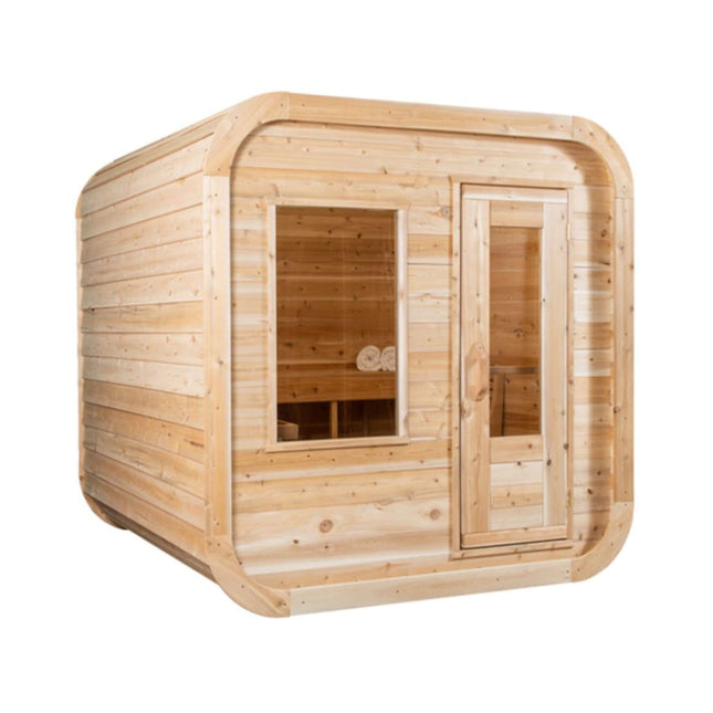 Dundalk Leisurecraft 4 - Person Canadian Timber Luna Cube Sauna With Sloped Roof And Front Window [CTC22LU] (SAK96475) - Outdoor Saunas | Patioza