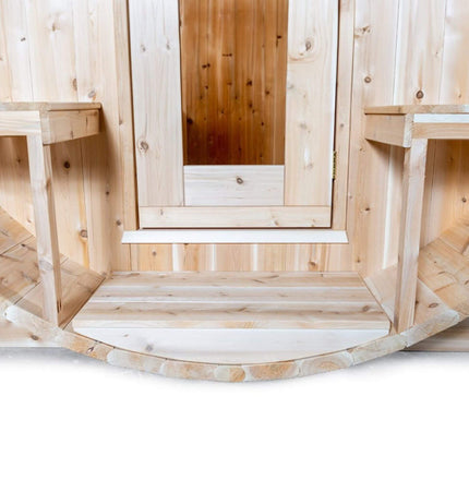 Dundalk Leisurecraft 4 - Person Canadian Timber Serenity Barrel Sauna With Solid Wood Benches [CTC2245W] (SAK94862) - Outdoor Saunas | Patioza