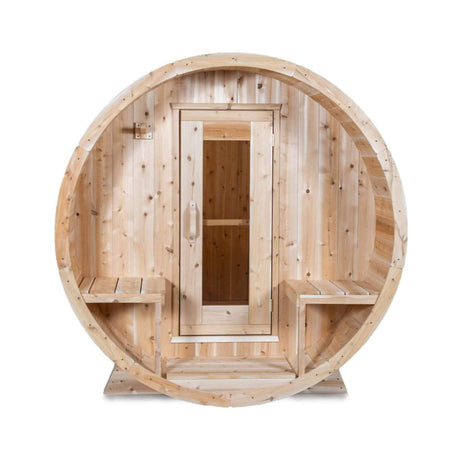 Dundalk Leisurecraft 4 - Person Canadian Timber Serenity Barrel Sauna With Solid Wood Benches [CTC2245W] (SAK94862) - Outdoor Saunas | Patioza
