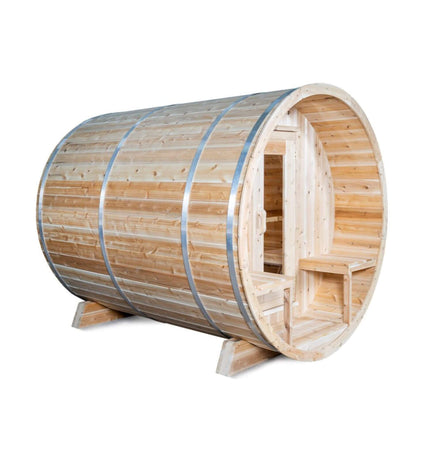 Dundalk Leisurecraft 4 - Person Canadian Timber Serenity Barrel Sauna With Solid Wood Benches [CTC2245W] (SAK94862) - Outdoor Saunas | Patioza