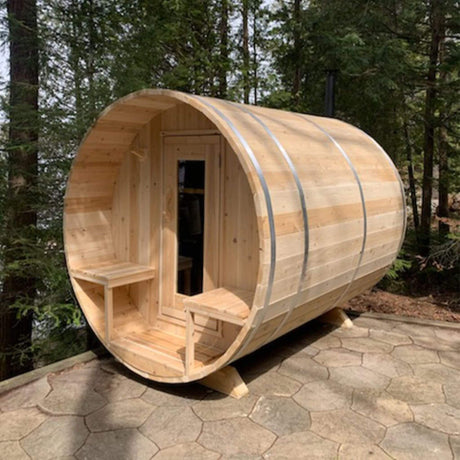Dundalk Leisurecraft 4 - Person Canadian Timber Serenity Barrel Sauna With Solid Wood Benches [CTC2245W] (SAK94862) - Outdoor Saunas | Patioza