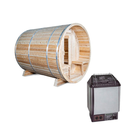 Dundalk Leisurecraft 4 - Person Canadian Timber Serenity Barrel Sauna With Solid Wood Benches [CTC2245W] (SAK94862) - Outdoor Saunas | Patioza