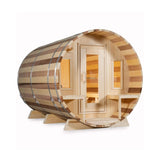 Dundalk Leisurecraft 6 - Person Canadian Timber Tranquility Barrel Sauna With Front Porch [CTC2345W] (SAK96814) - Outdoor Saunas | Patioza