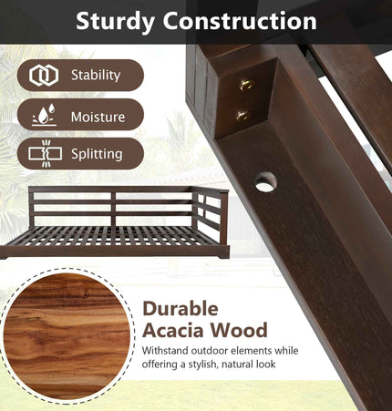 Acacia Wood Porch Swing Bed for Outdoor with Hemp Ropes - Full Size - Garden | Patioza