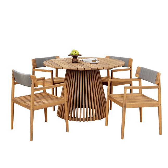 Patio Set Outdoor Acacia Wood Furniture Sets - Braided Dining Chairs & Dining Table - Patio Furniture | Patioza