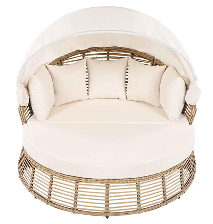 Outdoor Patio Rattan Round Daybed with Retractable Canopy, Wicker - Furniture | Patioza