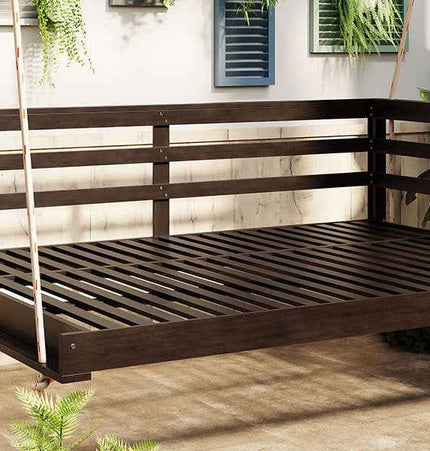 Acacia Wood Porch Swing Bed for Outdoor with Hemp Ropes - Full Size - Garden | Patioza