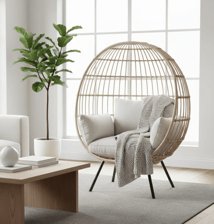 Oversized Patio Lounger Indoor/Outdoor Wicker Egg Chair Off White - Patio Furniture | Patioza