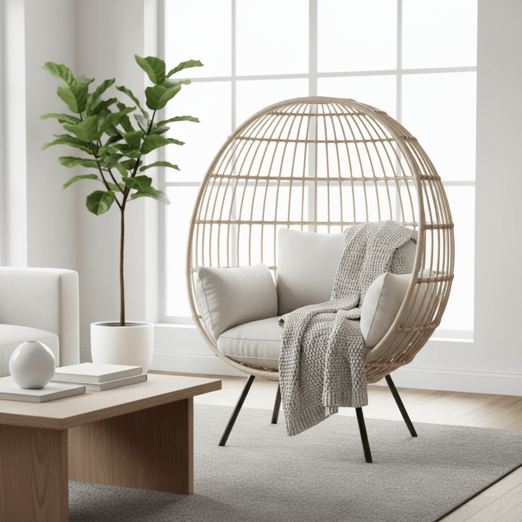 Oversized Patio Lounger Indoor/Outdoor Wicker Egg Chair Off White - Patio Furniture | Patioza