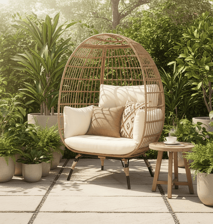 Oversized Patio Lounger Indoor/Outdoor Wicker Egg Chair Off White - Patio Furniture | Patioza