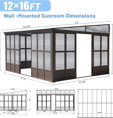 Alora Horizon 12x16 Ft. Extra-Large Heavy-Duty All-Season Sunroom with Sliding Doors and Polycarbonate Windows