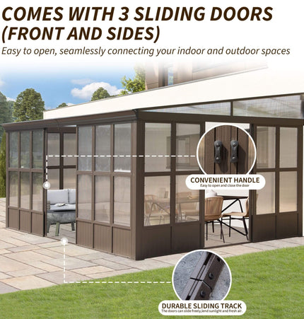 Alora Horizon 12x16 Ft. Extra-Large Heavy-Duty All-Season Sunroom with Sliding Doors and Polycarbonate Windows