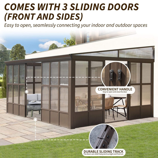 Alora Horizon 12x16 Ft. Extra-Large Heavy-Duty All-Season Sunroom with Sliding Doors and Polycarbonate Windows