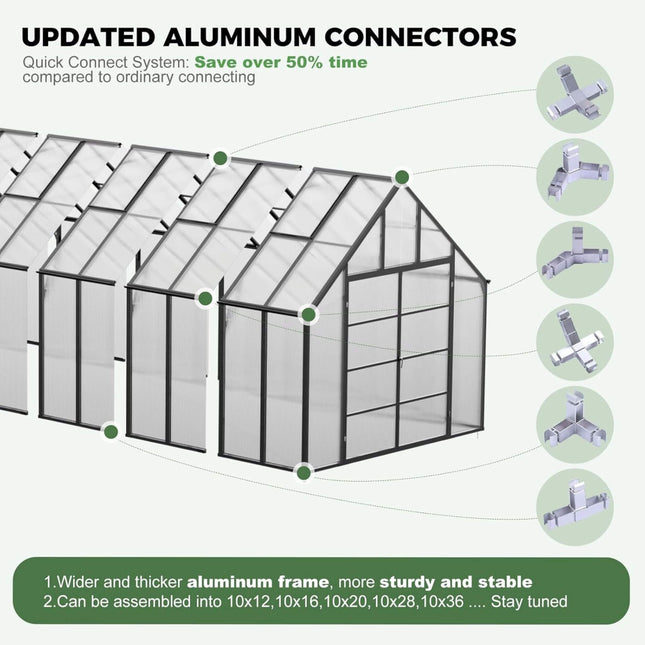10x36 Ft. Extra-Large Heavy-Duty Outdoor Walk-In Greenhouse with Adjustable Roof Vents