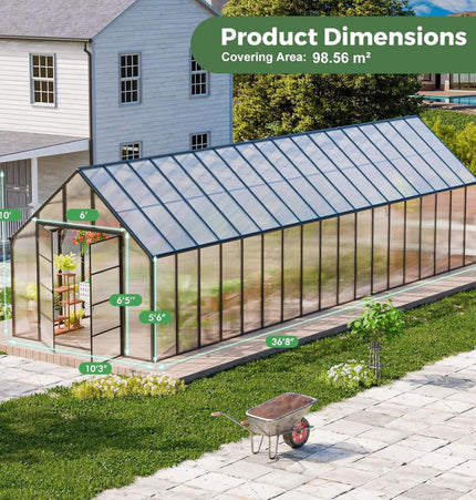 10x36 Ft. Extra-Large Heavy-Duty Outdoor Walk-In Greenhouse with Adjustable Roof Vents