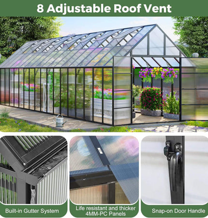 10x36 Ft. Extra-Large Heavy-Duty Outdoor Walk-In Greenhouse with Adjustable Roof Vents