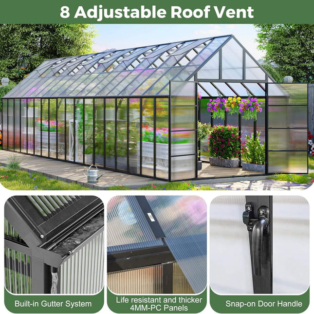 10x36 Ft. Extra-Large Heavy-Duty Outdoor Walk-In Greenhouse with Adjustable Roof Vents