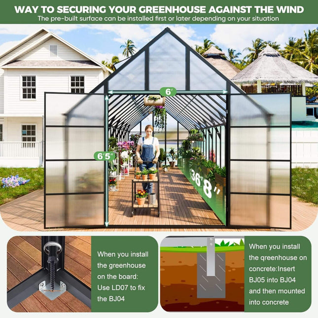 10x36 Ft. Extra-Large Heavy-Duty Outdoor Walk-In Greenhouse with Adjustable Roof Vents