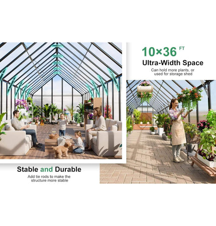 10x36 Ft. Extra-Large Heavy-Duty Outdoor Walk-In Greenhouse with Adjustable Roof Vents
