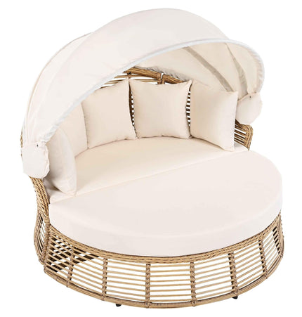 Outdoor Patio Rattan Round Daybed with Retractable Canopy, Wicker - Furniture | Patioza