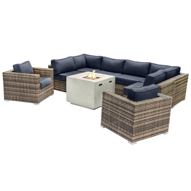 Premium 6 Person Wicker Patio Seating Group With Deep Cushions And Concrete Fire Pit - Gray Mix - 4 Piece Outdoor Sets | Patioza
