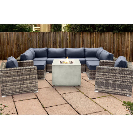 Premium 6 Person Wicker Patio Seating Group With Deep Cushions And Concrete Fire Pit - Gray Mix