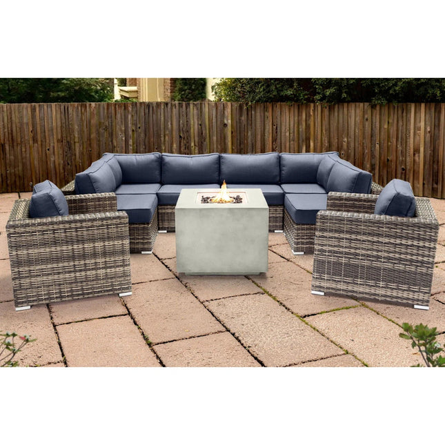 Premium 6 Person Wicker Patio Seating Group With Deep Cushions And Concrete Fire Pit - Gray Mix - 4 Piece Outdoor Sets | Patioza
