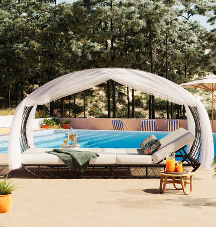 90.55" Outdoor Patio Daybed with Curtain, Sunbed with Cushion and - Furniture | Patioza
