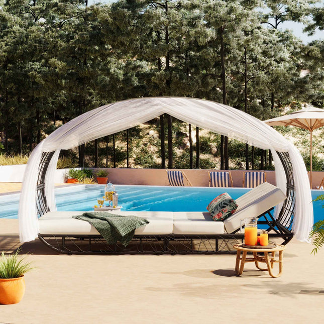 90.55" Outdoor Patio Daybed with Curtain, Sunbed with Cushion and - Furniture | Patioza