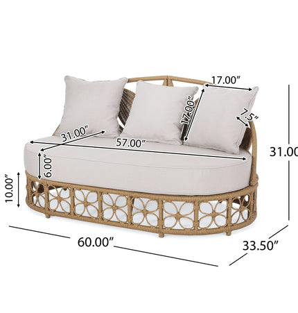 Outdoor Wicker Daybed With Pillows - Light Brown / Beige - Daybeds | Patioza