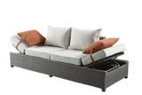 Salena - All Weather Wicker Patio Sofa & Ottoman With 2 Toss Pillows - Beige / Gray - 2 Piece Outdoor Sets | Patioza