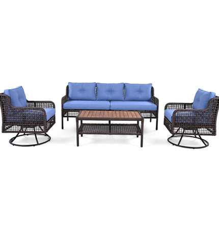 GO 4 Pieces Patio Furniture Set with Swivel Chairs Outdoor Wicker Sofas - Patio Furniture | Patioza
