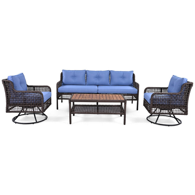 GO 4 Pieces Patio Furniture Set with Swivel Chairs Outdoor Wicker Sofas - Patio Furniture | Patioza