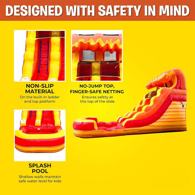 Large Fire Marble Inflatable Water Slide With Pool And Blower (SAK34567) - Inflatable Bouncers | Patioza