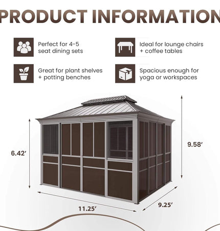 Alora Terrace Fully - Enclosed Outdoor Black Sunroom With Lockable Sliding Doors And Galvanized Double Steel Roof (SAK81634) - Sunrooms | Patioza