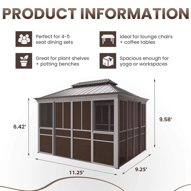 Alora Terrace Fully - Enclosed Outdoor Black Sunroom With Lockable Sliding Doors And Galvanized Double Steel Roof (SAK81634) - Sunrooms | Patioza