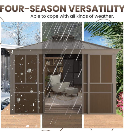 Alora Terrace Fully - Enclosed Outdoor Black Sunroom With Lockable Sliding Doors And Galvanized Double Steel Roof (SAK81634) - Sunrooms | Patioza