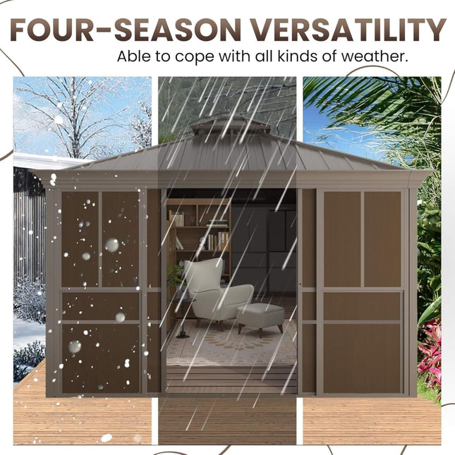 Alora Terrace Fully - Enclosed Outdoor Black Sunroom With Lockable Sliding Doors And Galvanized Double Steel Roof (SAK81634) - Sunrooms | Patioza