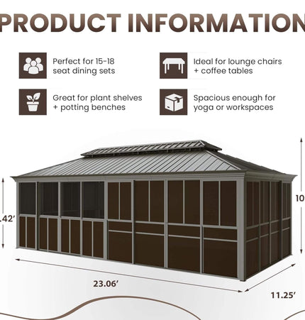 Alora Terrace Fully - Enclosed Outdoor Black Sunroom With Lockable Sliding Doors And Galvanized Double Steel Roof (SAK81634) - Sunrooms | Patioza