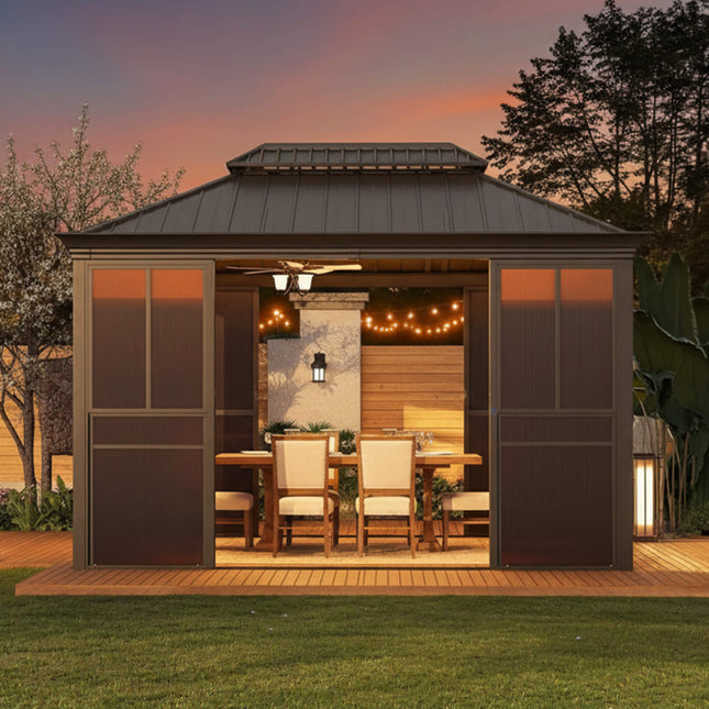 Alora Terrace Fully - Enclosed Outdoor Black Sunroom With Lockable Sliding Doors And Galvanized Double Steel Roof (SAK81634) - Sunrooms | Patioza