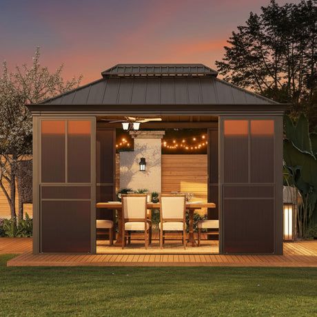 Alora Terrace Fully - Enclosed Outdoor Black Sunroom With Lockable Sliding Doors And Galvanized Double Steel Roof (SAK81634) - Sunrooms | Patioza