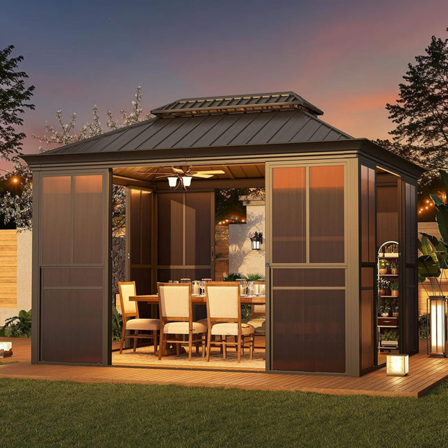 Alora Terrace Fully - Enclosed Outdoor Black Sunroom With Lockable Sliding Doors And Galvanized Double Steel Roof (SAK81634) - Sunrooms | Patioza