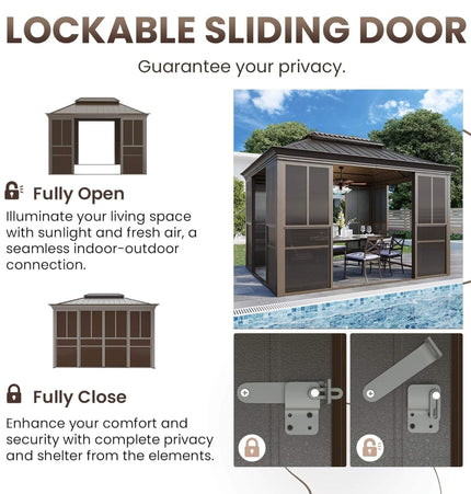 Alora Terrace Fully - Enclosed Outdoor Black Sunroom With Lockable Sliding Doors And Galvanized Double Steel Roof (SAK81634) - Sunrooms | Patioza