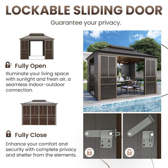 Alora Terrace Fully - Enclosed Outdoor Black Sunroom With Lockable Sliding Doors And Galvanized Double Steel Roof (SAK81634) - Sunrooms | Patioza