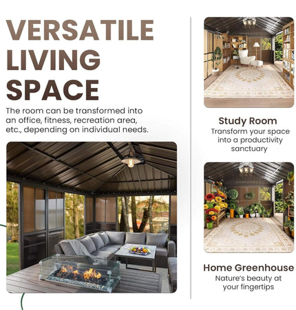 Alora Terrace Fully - Enclosed Outdoor Black Sunroom With Lockable Sliding Doors And Galvanized Double Steel Roof (SAK81634) - Sunrooms | Patioza