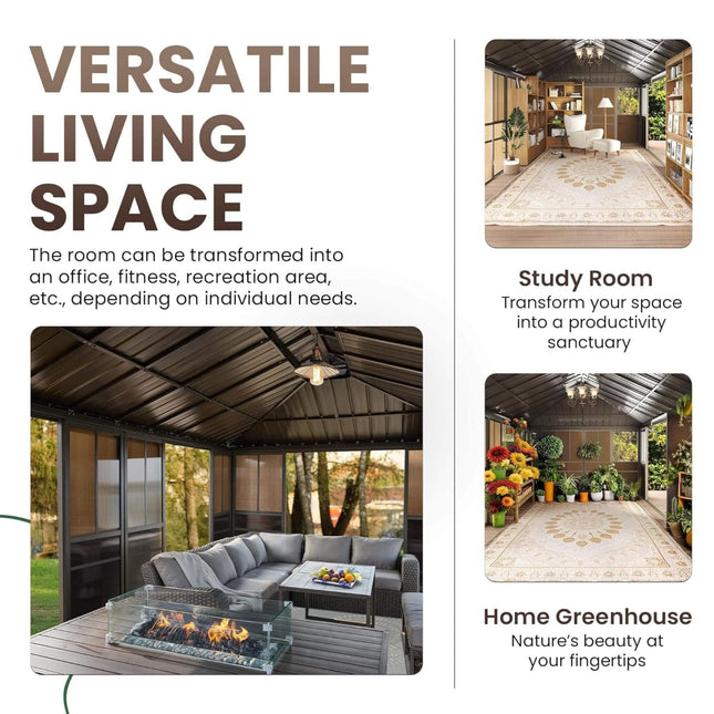 Alora Terrace Fully - Enclosed Outdoor Black Sunroom With Lockable Sliding Doors And Galvanized Double Steel Roof (SAK81634) - Sunrooms | Patioza