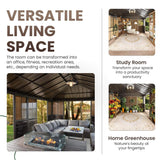 Alora Terrace Fully - Enclosed Outdoor Black Sunroom With Lockable Sliding Doors And Galvanized Double Steel Roof (SAK81634) - Sunrooms | Patioza