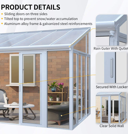 [10X14FT] Alora Lumina Heavy-Duty All-Season Aluminum Alloy Patio Sunroom With 3 Lockable Sliding Doors (SAK62713) - Sunrooms | Patioza