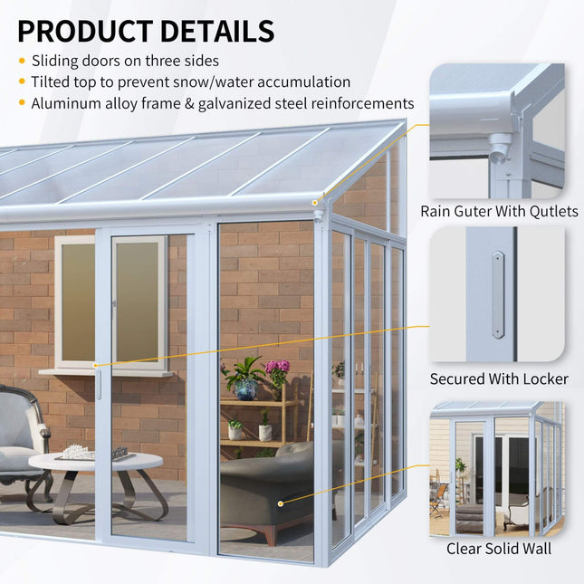 [10X14FT] Alora Lumina Heavy-Duty All-Season Aluminum Alloy Patio Sunroom With 3 Lockable Sliding Doors (SAK62713) - Sunrooms | Patioza