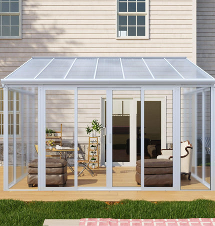 [10X14FT] Alora Lumina Heavy-Duty All-Season Aluminum Alloy Patio Sunroom With 3 Lockable Sliding Doors (SAK62713) - Sunrooms | Patioza